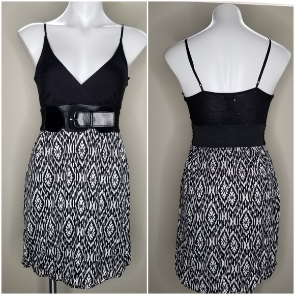 DEB | Black & White Belted Spaghetti Strap Dress S - Picture 3 of 7